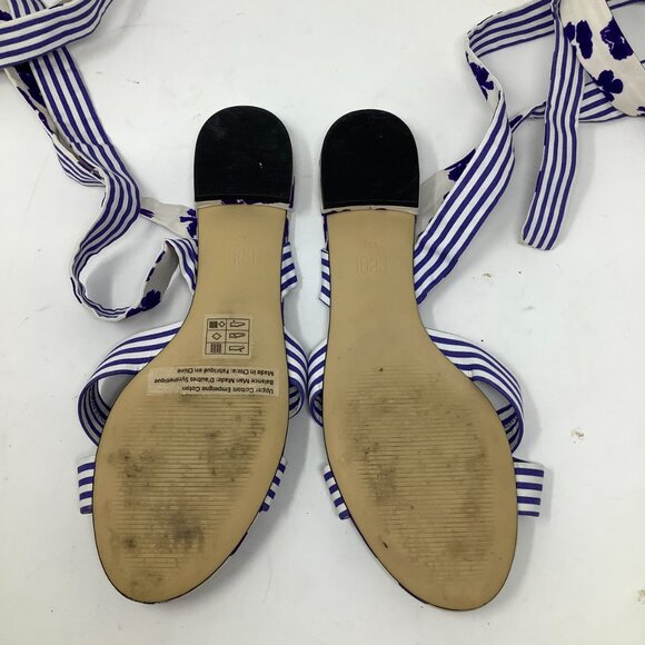 Cabi Tied Up Sandals 10 blue white striped floral ankle wrap - Picture 4 of 5